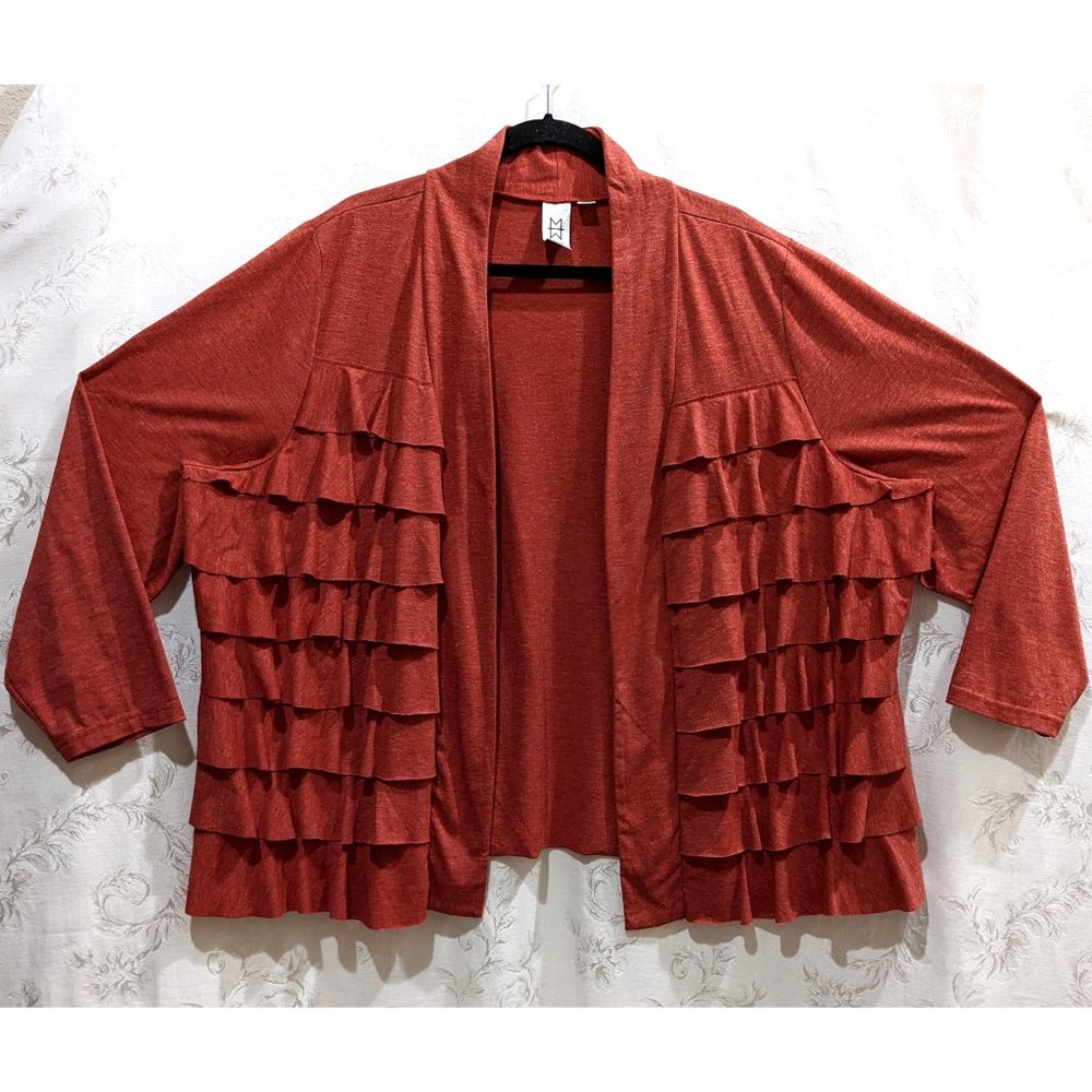 Ruffle Cardigan Open Front Soft Comfy Sparkle Shimmer Gleam 3X NWOT Marc Bouwer